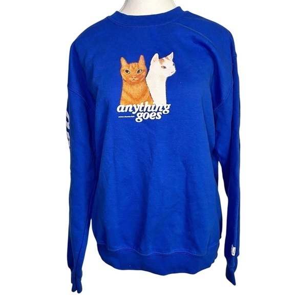 Emma Chamberlain Sweaters - Emma Chamberlain Blue Crewneck Cat Sweatshirt